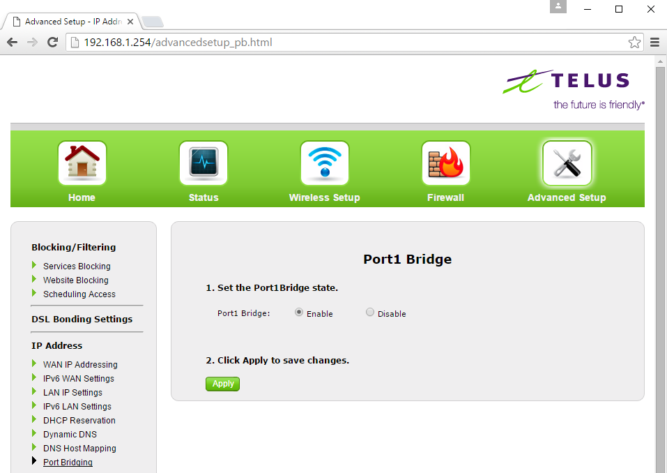How to use your own router with Telus Optik by enabling Port